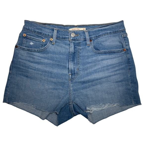 Levi's HIGH RISE Stretch HYPER SOFT Denim Jean Light Blue Wash Shorts Women's 30 - Picture 1 of 5